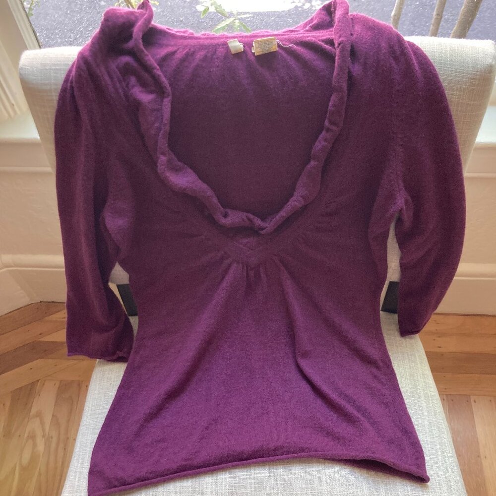 Anthropologie Moth V-Neck Sweater with Ruffle Accent